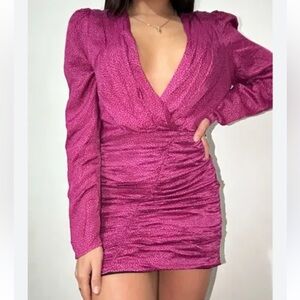 Zara Fuchsia Ruched Long Sleeve Dress